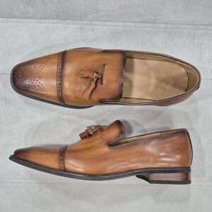 La Milano Tracy II dress loafers men's 12 cognac brown leather cap toe tassels